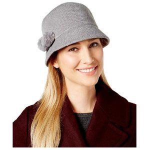 August Hats Faux Fur Pom-Pom Cloche in Grey